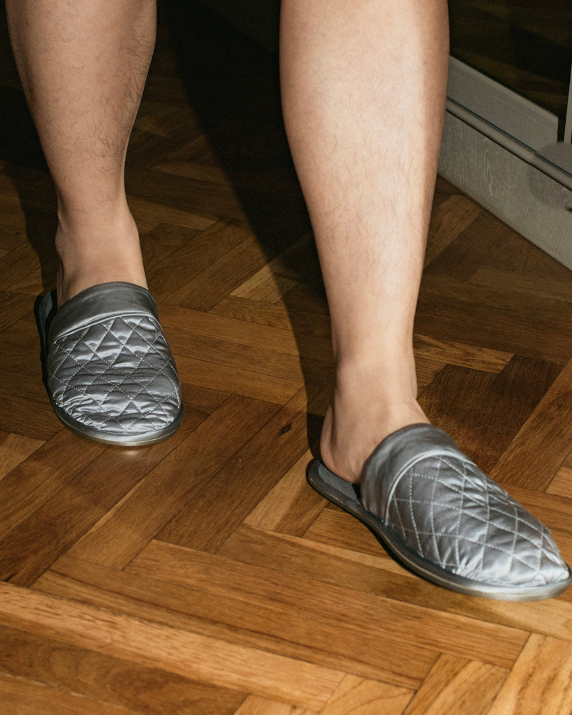 Pure Silk Home Slippers - Dark Grey (For Him)